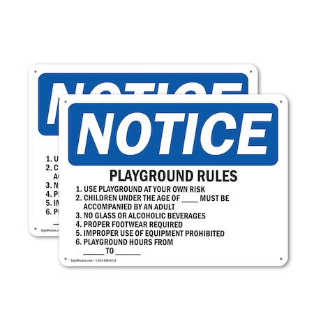 Signmission Playground Rules 1. Use Playground At Your, 14 in W x Rectangle, Aluminum OS-2PACK-NS-A-1014-L-17321